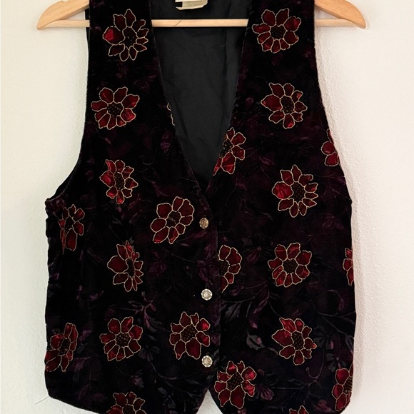 Jackets & Blazers - Vintage Anchor Blue Vest Women Medium Black  Purple Flowers